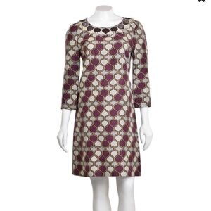 Tory Burch Silk Beaded Neckline Geo Print Dress